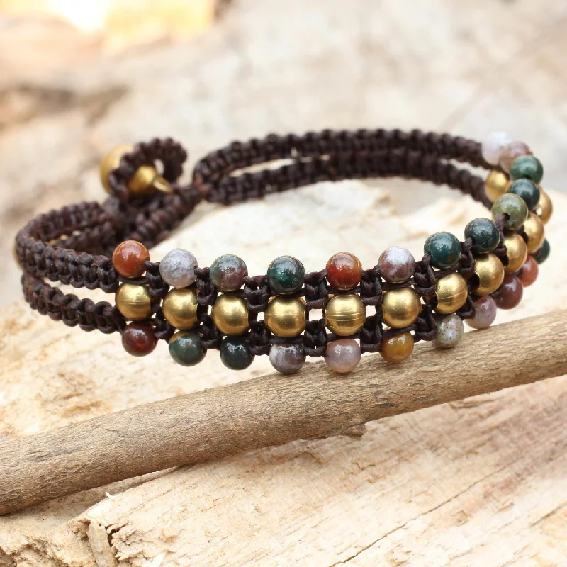 Colorful bangles for women -Colors of Joy Jasper and Brass Wristband Bracelet