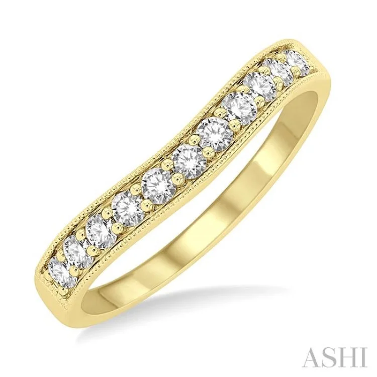 Engagement rings with black diamonds for women -1/3 Ctw Arched Round Cut Diamond Wedding Band in 14K Yellow Gold