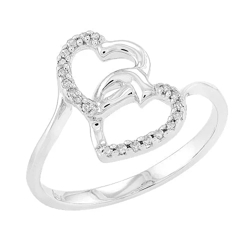 Personalized engagement rings for women -Sterling Silver 0.10CTW DIAMOND HEART RING