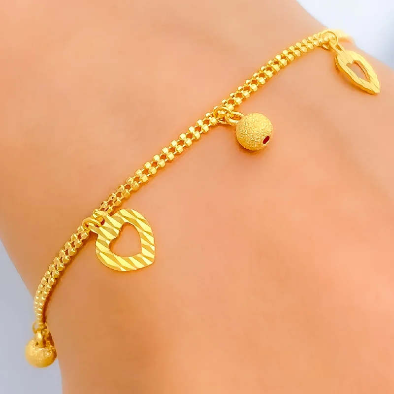 Custom bracelets for women -Posh Heart 22K Gold Charm Bracelet