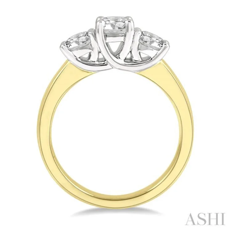 Engagement rings with unique side stones for women -1 Ctw Round Cut Diamond Three-Stone Ring in 14K Yellow and White Gold