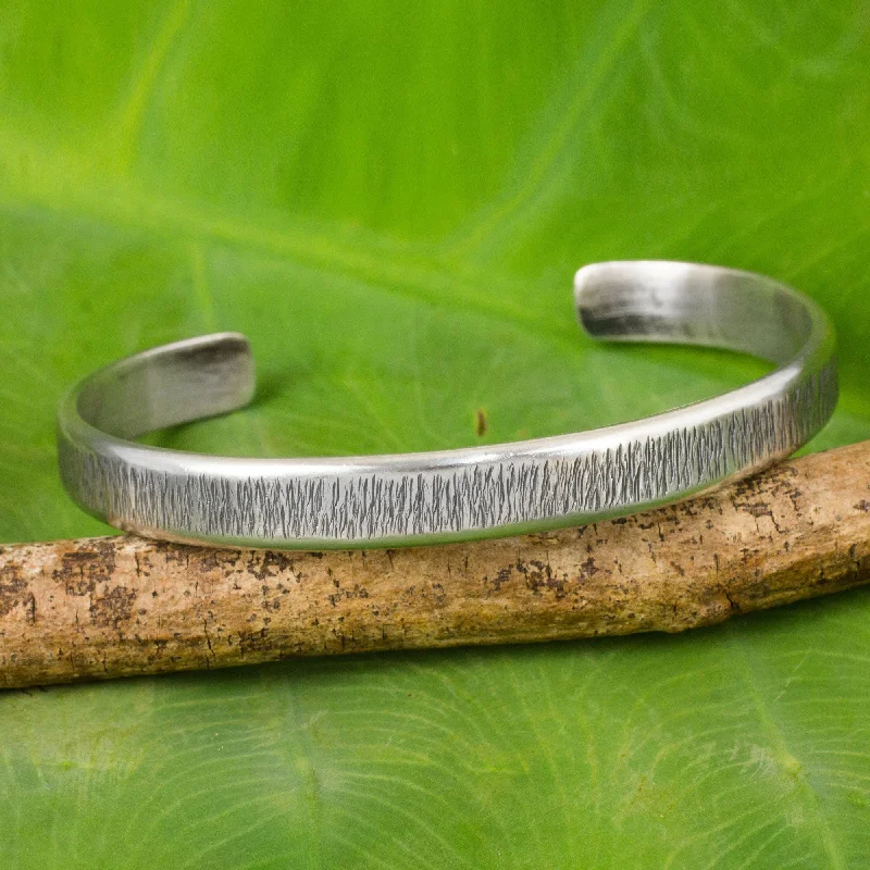 Textured bangles for women -Gentle Sea Grass Free Trade Cuff Bracelet Sterling Silver from Thailand