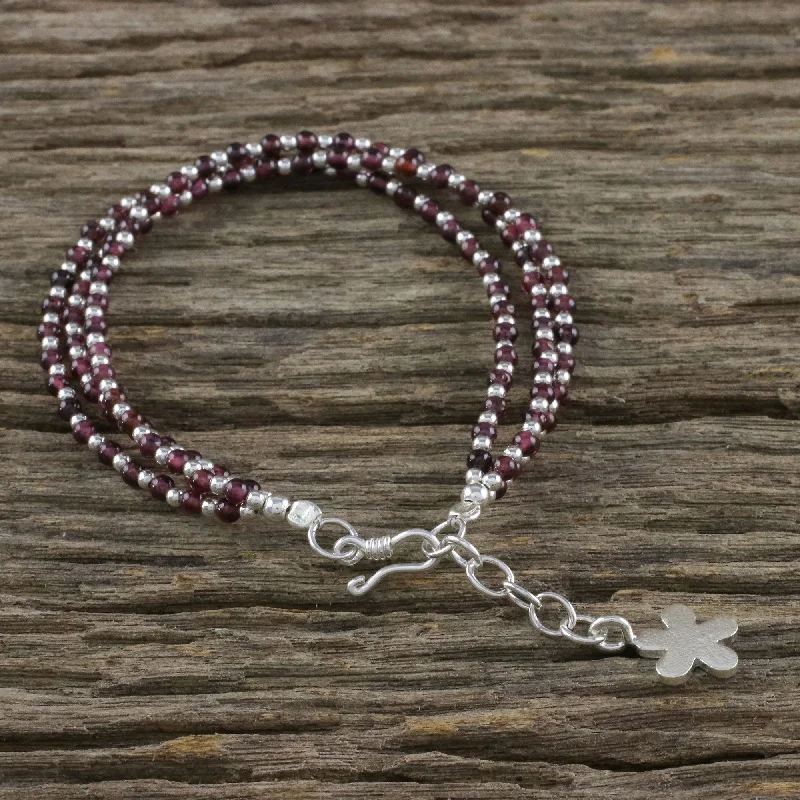 Diamond bangles for women -Natural Joy Karen Silver and Garnet Beaded Bracelet from Thailand