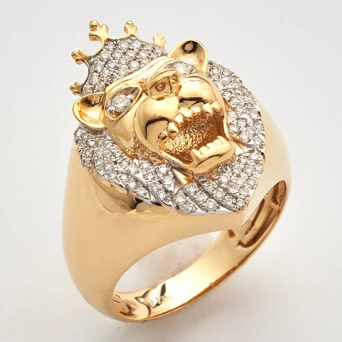 Engagement rings with vintage design for women -14KY 0.65CTW DIAMOND LION HEAD MENS RING