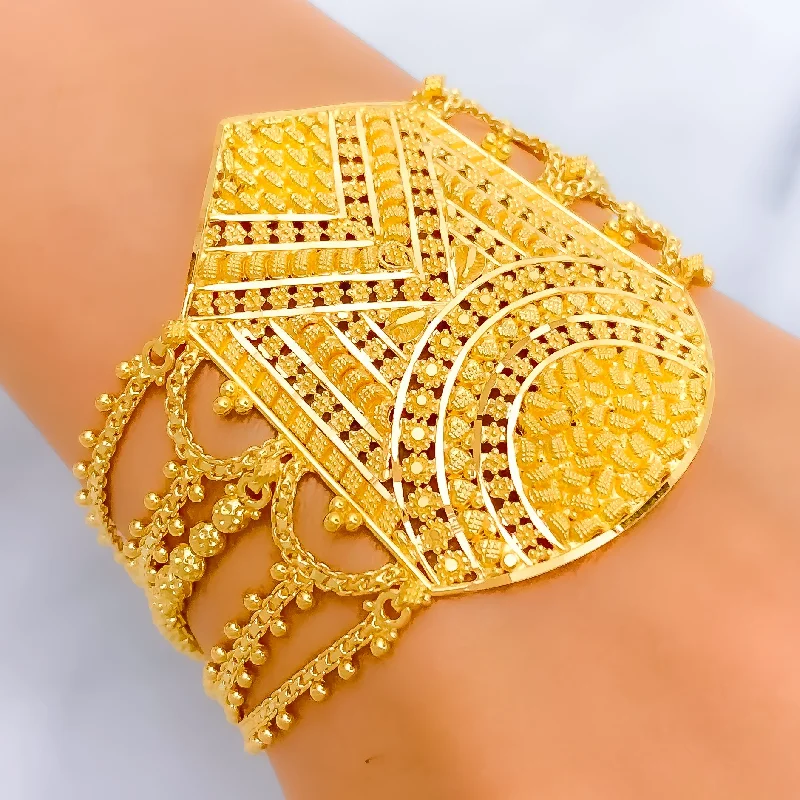 Zodiac bracelets for women -Opulent Reflective Stripe 22k Gold Statement Bracelet