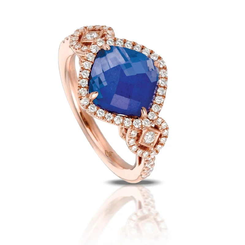 Halo diamond engagement rings for women -Doves Royal Lapis Collection 18K Rose Gold Diamond Ring