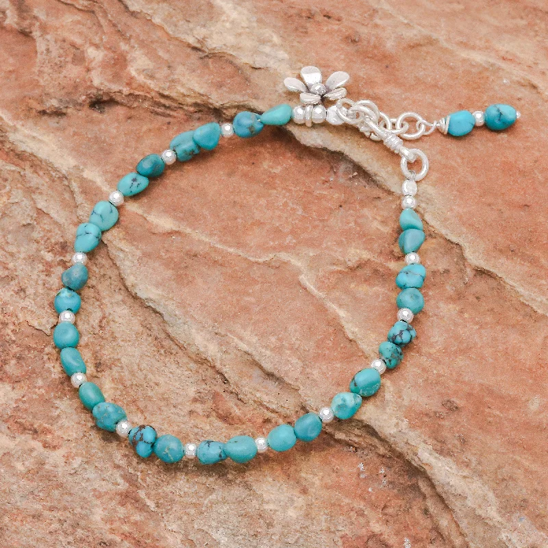 Tennis bracelets for women -Sea Flower Sterling Silver and Reconstituted Turquoise Bracelet