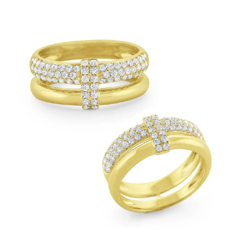 Engagement rings with filigree design for women -Diamond Pavé Overlay Ring Set in 14 Kt Gold