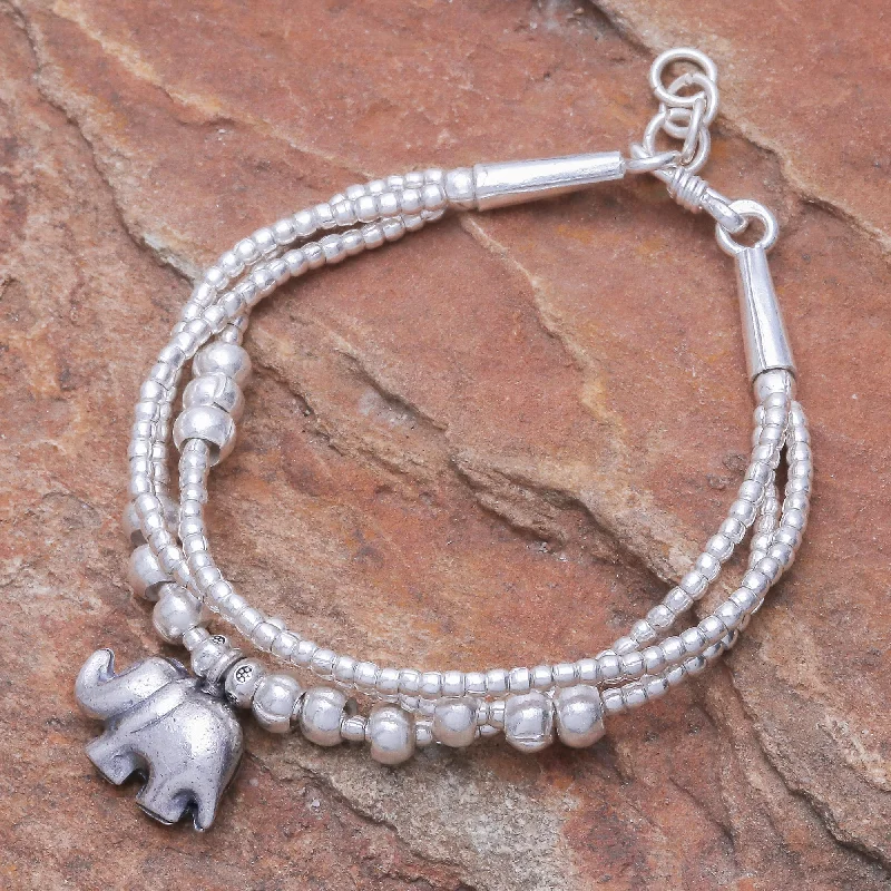 Silver bracelets for women -Little Karen Elephant Thai Karen Hill Tribe Silver Elephant Bracelet