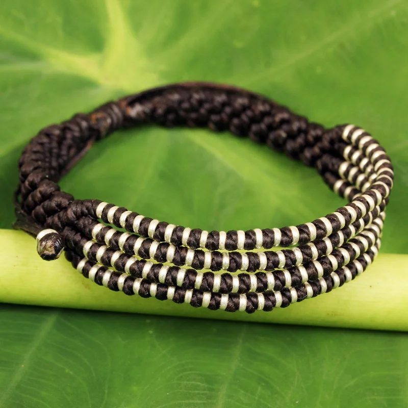 Elegant bangles for women -Chocolate Chiang Mai Quartet Thai Hill Tribe Silver Dark Brown Macrame Bracelet