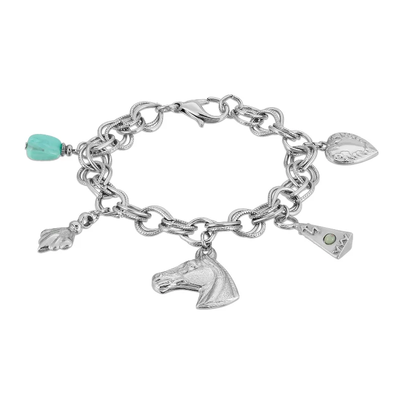 Fitness bracelets for women -1928 Jewelry® Silver-Tone Turquoise Color Accents And Multi-Charm Horse Bracelet