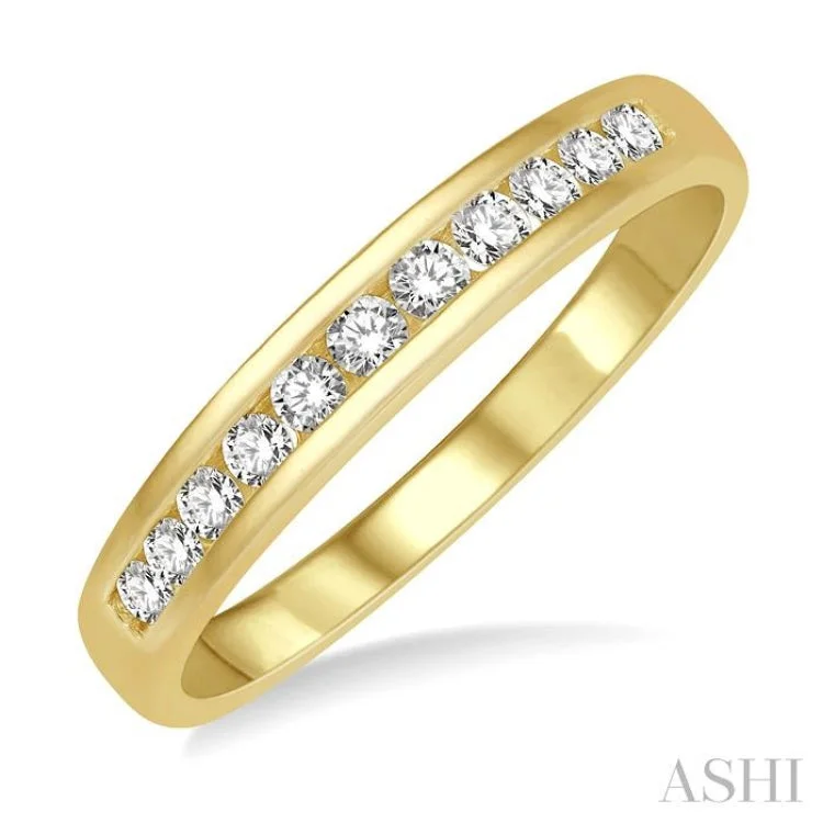 Engagement rings with tension setting for women -1/4 ctw Channel Set 11 Stone Round Cut Diamond Wedding Band in 14K Yellow Gold