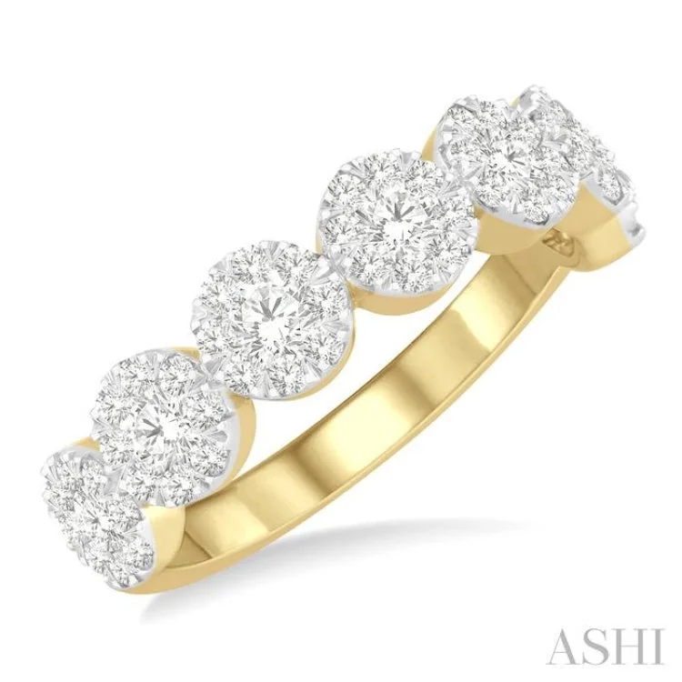 Engagement rings with round diamonds for women -1 Ctw Jointed Circular Mount Lovebright Diamond Cluster Ring in 14K Yellow and White Gold