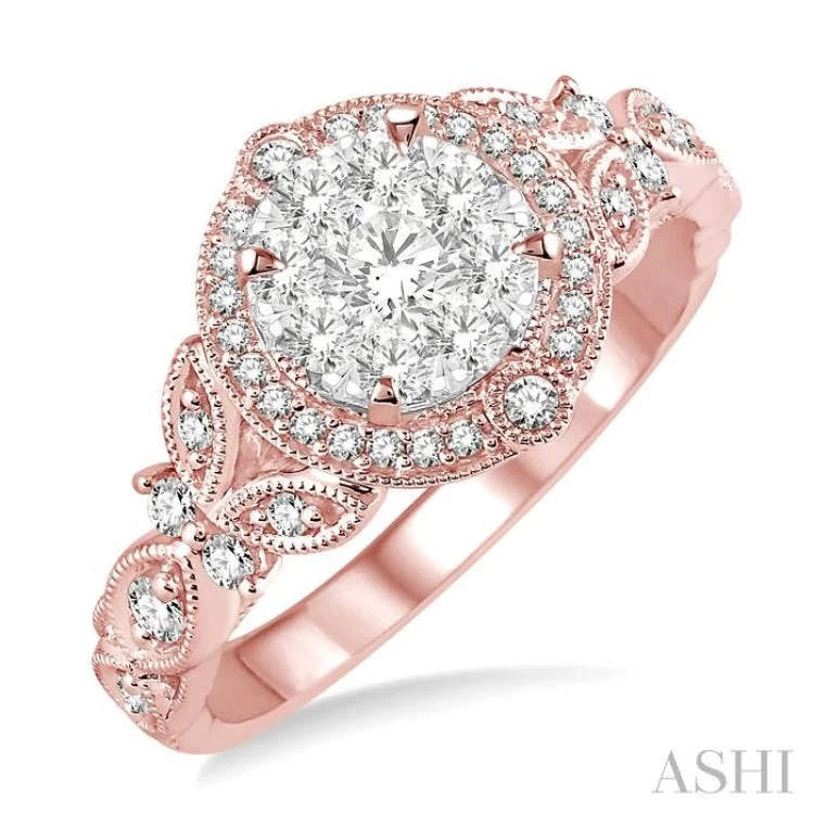 Three-stone engagement rings for women -5/8 ctw Diamond Lovebright Engagement Ring in 14K Rose and White Gold