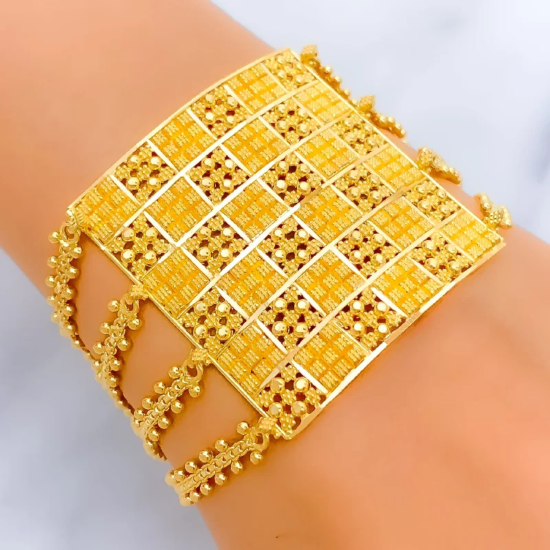 Designer bracelets for women -Elegant Checkered Block 22k Gold Statement Bracelet