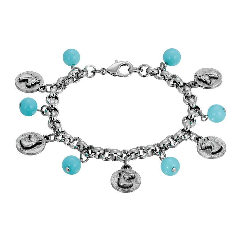 Crystal bangles for women -1928 Jewelry® Silver Tone Turquoise Horse Charm Bracelet