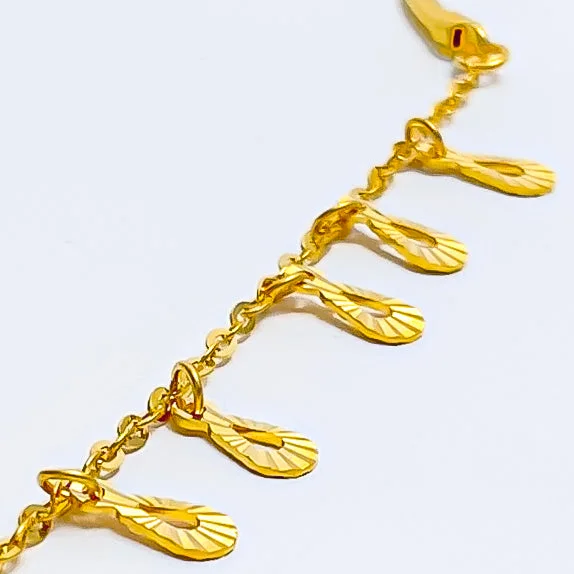 Adjustable cuff bracelets for women -Ornate Dangling Drop 22k Gold Baby Bracelet