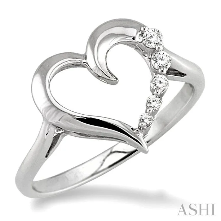 Engagement rings with black diamonds for women -1/10 ctw Round Cut Diamond Journey Heart Ring in 14K White Gold