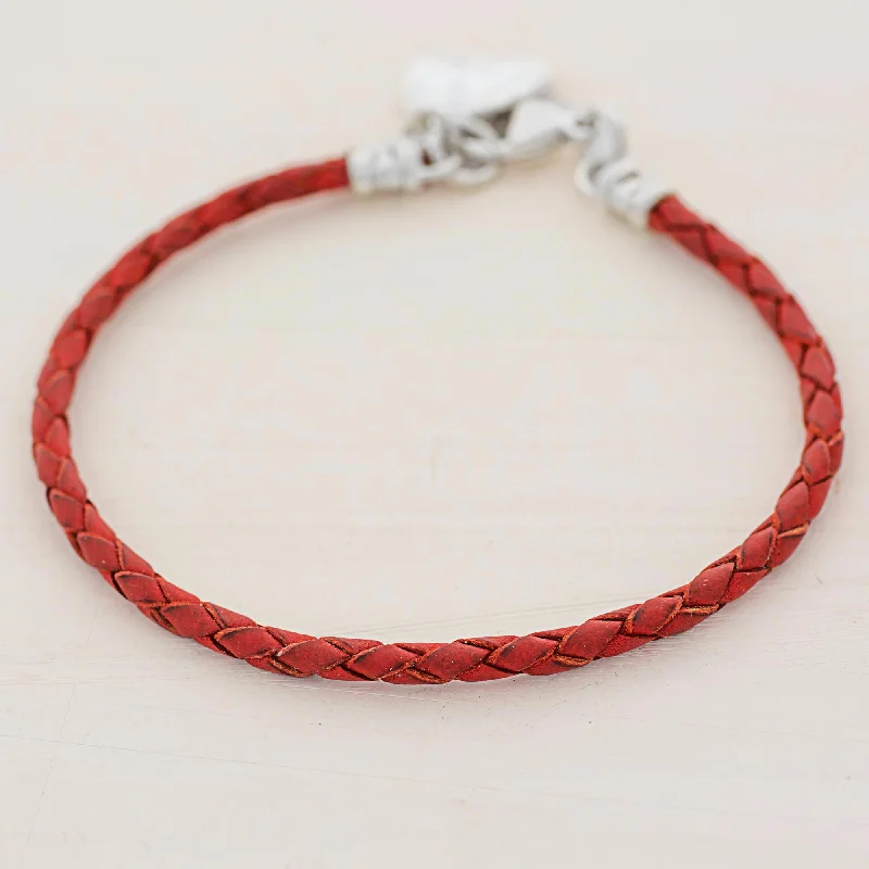 Friendship bracelets for women -Walk of Life in Red 999 Silver Red Leather Charm Wristband Bracelet Guatemala