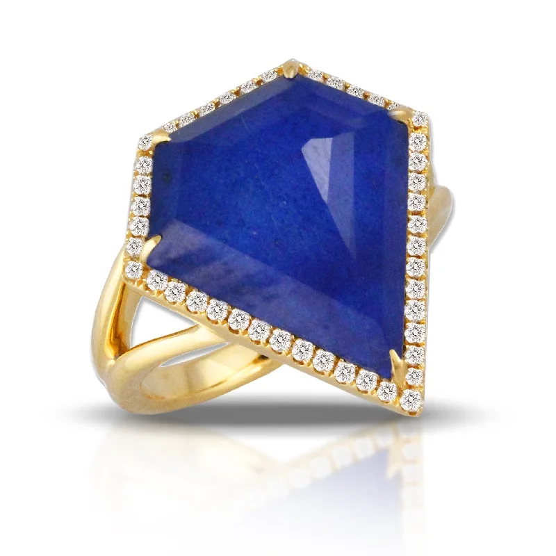 Silver engagement rings for women -Doves Royal Lapis Collection 18K Yellow Gold Diamond Ring