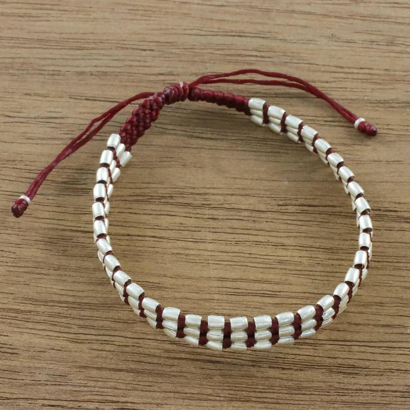 Thin bracelets for women -Friendly Red Handmade Silver 950 Bead and Red Cord Bracelet