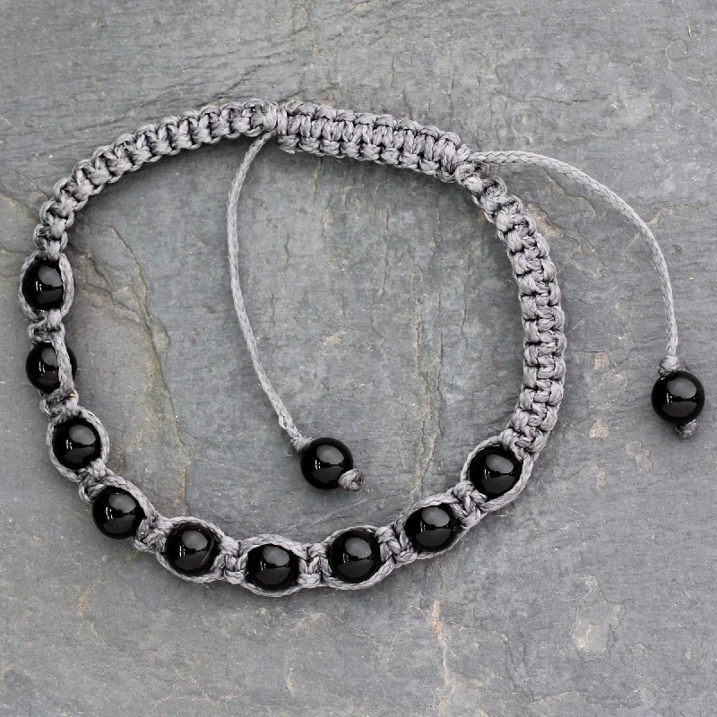 Colored bracelets for women -Quiet Dark Onyx Shambhala-style bracelet