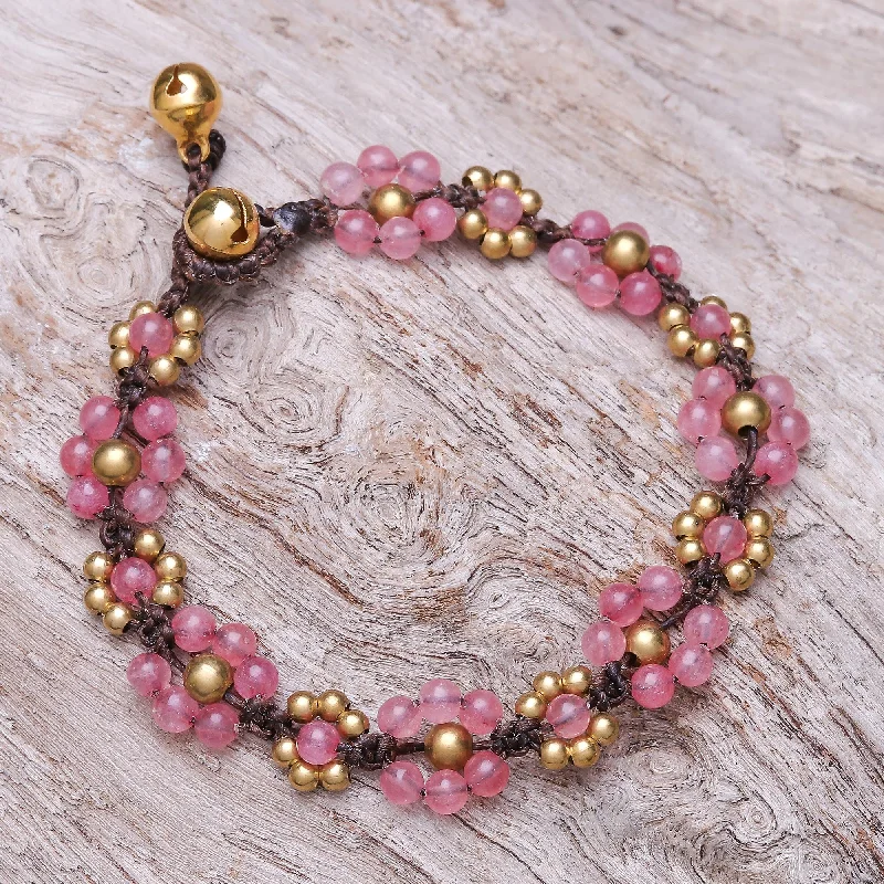 Gold bracelets for women -Blooming with Love Pink Quartz Beaded Macrame Bracelet from Thailand