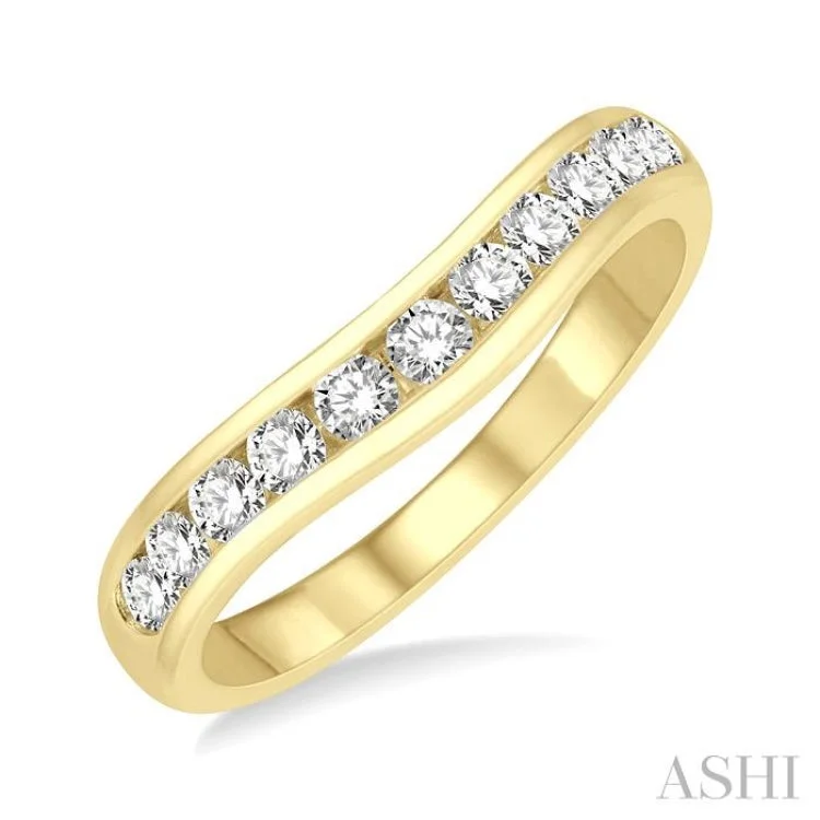 Engagement rings with sparkling diamonds for women -1/2 Ctw Round Cut Diamond Inlay Wedding Band in 14K Yellow Gold