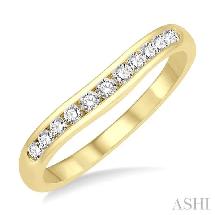 Engagement rings with white diamonds for women -1/4 Ctw Round Cut Diamond Inlay Wedding Band in 14K Yellow Gold