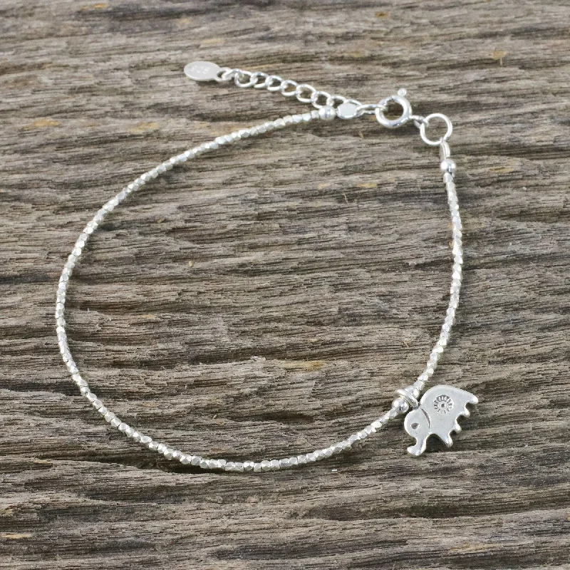 Elegant bracelets for women -Pachyderm Charm Thai Karen Silver Beaded Bracelet & Elephant Charm