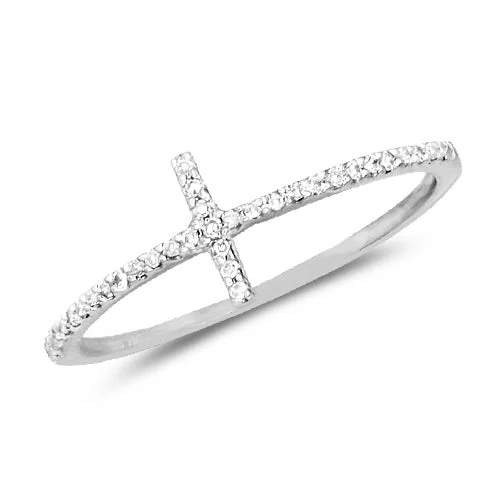 Engagement rings with art deco design for women -14KW 0.10CTW DIAMOND CROSS RING