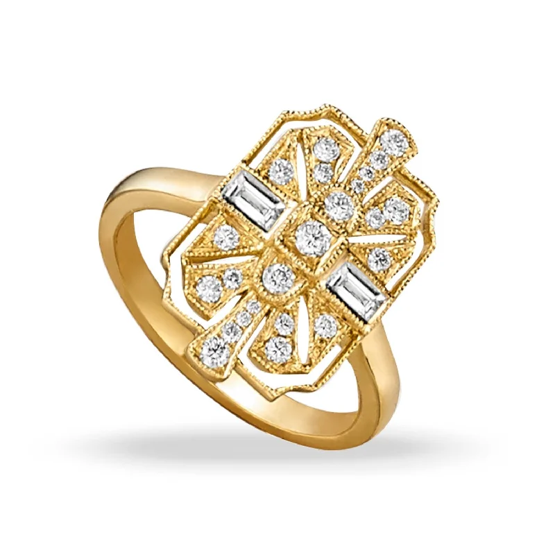 Engagement rings with diamond cluster for women -Doves Diamond Fashion Collection 18K Yellow Gold Diamond Ring