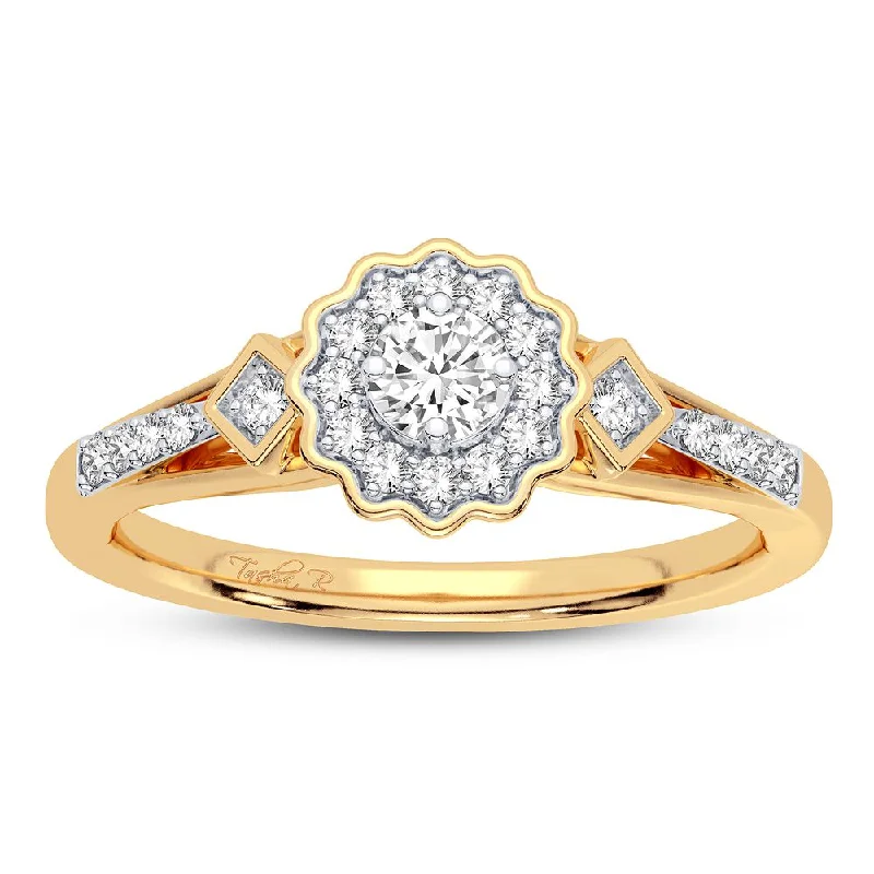 Yellow gold engagement rings for women -10K 0.20CT DIAMOND RING