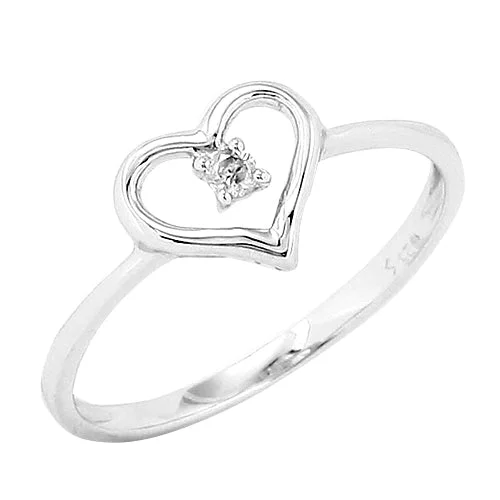 Unique engagement rings for women -Sterling Silver 0.05CTW DIAMOND FANCY HEART RING