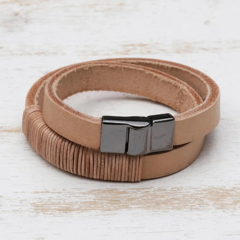 Elegant bangles for women -Carioca Chic Wrap Bracelet in Buff-Colored Leather