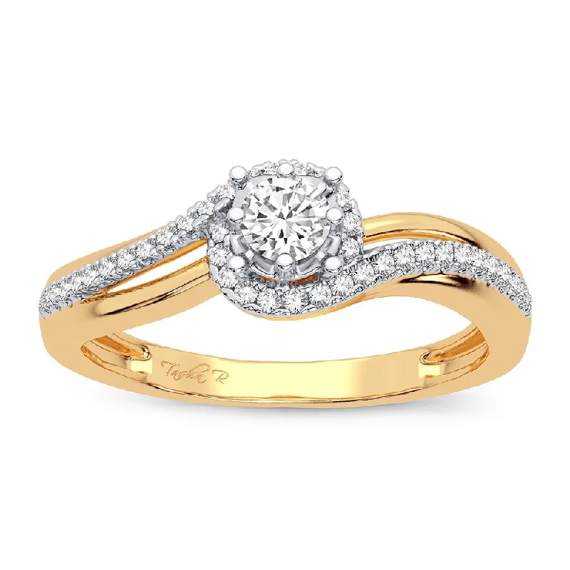 Engagement rings with pave setting for women -10K 0.20CT Diamond Ring