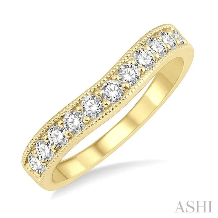 Engagement rings with lab-created diamonds for women -1/2 Ctw Arched Round Cut Diamond Wedding Band in 14K Yellow Gold