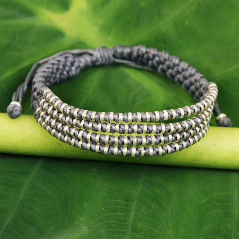 Crystal bangles for women -Misty Chiang Mai Quartet Macrame Bracelet with Silver in Misty Light Grey