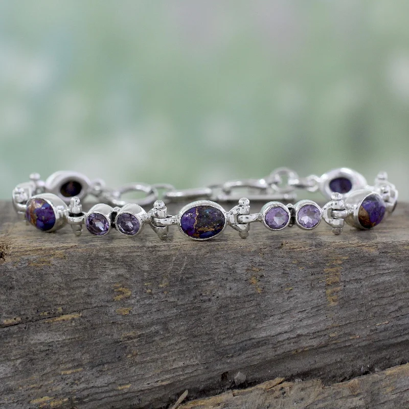 Elegant bracelets for women -Purple Song Handmade Amethyst and Reconstituted Turquoise Link Bracelet