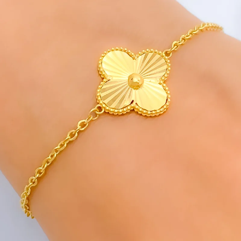 Fitness bracelets for women -Petite Blooming Flower 21k Gold Bracelet