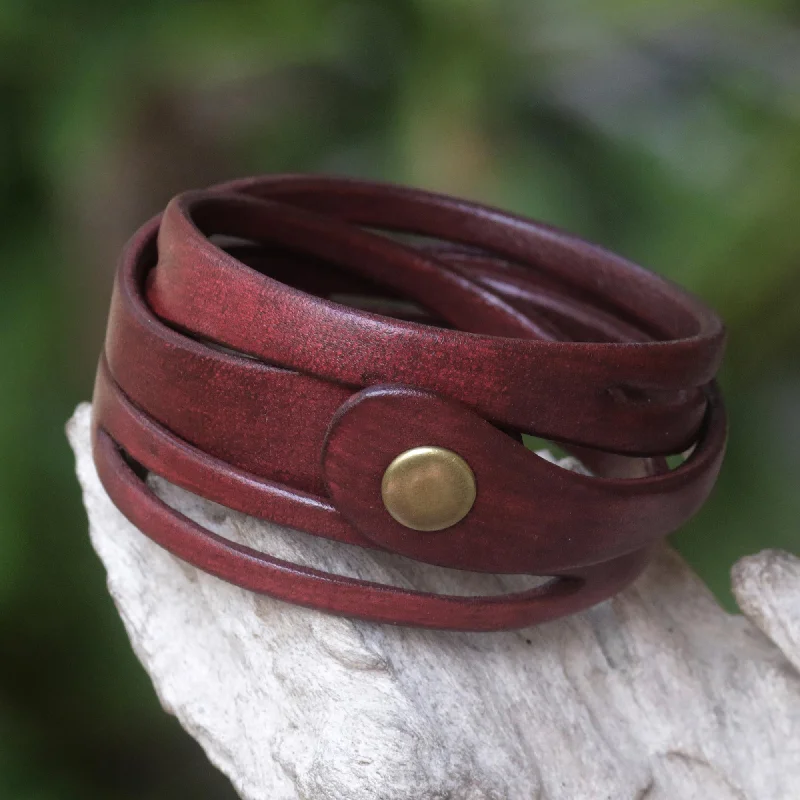 Heart-shaped bracelets for women -Crimson Whisper Artisan Crafted Red Leather Wrap Bracelet