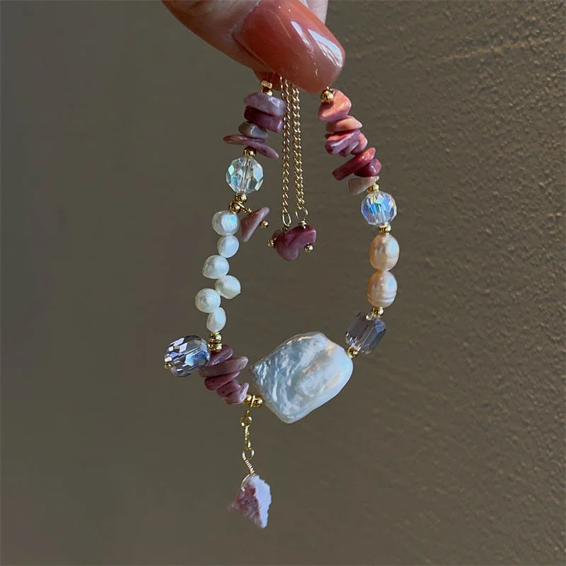 C237--Bracelet Rose Stone Baroque Pearl