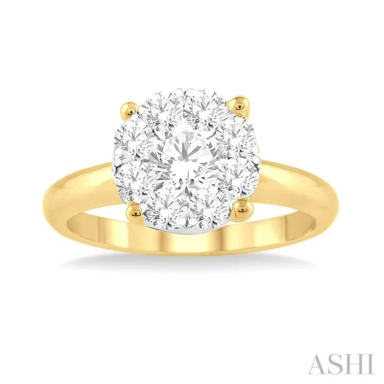 Three-stone engagement rings for women -3/4 Ctw Lovebright Round Cut Diamond Ring in 14K Yellow and White Gold