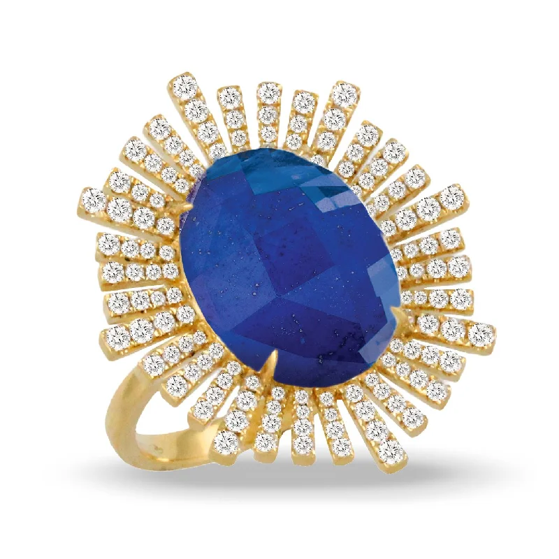 Diamond engagement rings for women -Doves Royal Lapis Collection 18K Yellow Gold Diamond Ring