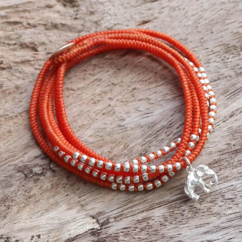 Oval bangles for women -Amazing Elephant in Orange Karen Silver Elephant Wrap Bracelet in Orange from Thailand