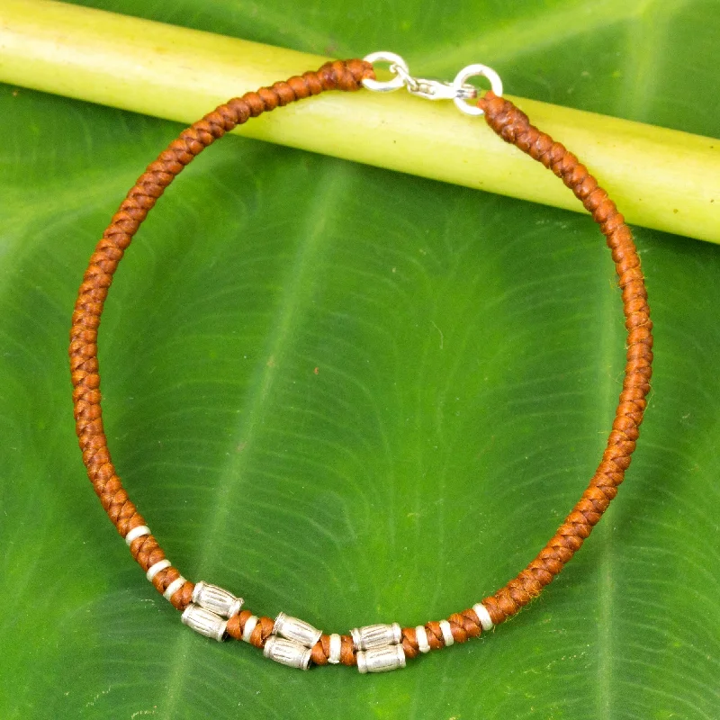 Bangles for women -Bamboo Bracelet in Rust Sterling Silver Accent Wristband Bracelet from Thailand