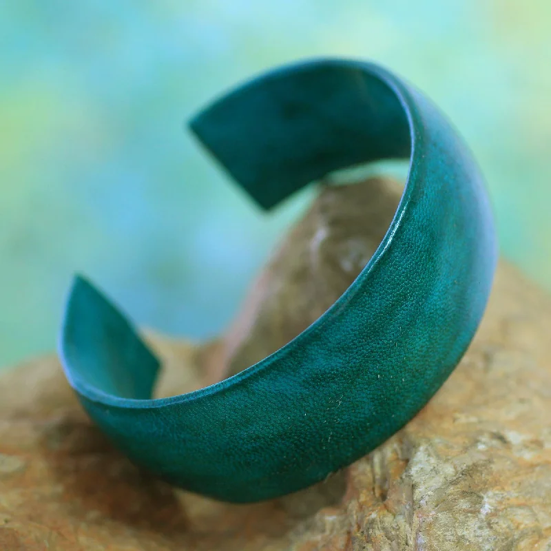 Personalized bangles for women -Annula in Sea Green Fair Trade Leather Cuff Bracelet