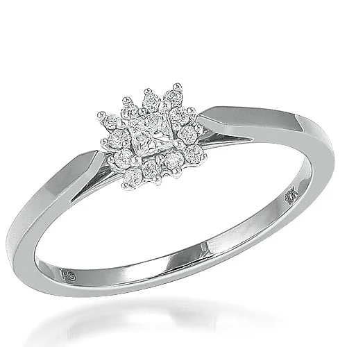 Engagement rings with round diamond halos for women -10KW 0.16CTW DIAMOND PROMISE RING