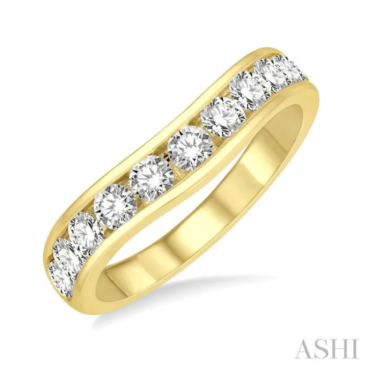 Engagement rings with vintage-inspired design for women -1 Ctw Round Cut Diamond Inlay Wedding Band in 14K Yellow Gold