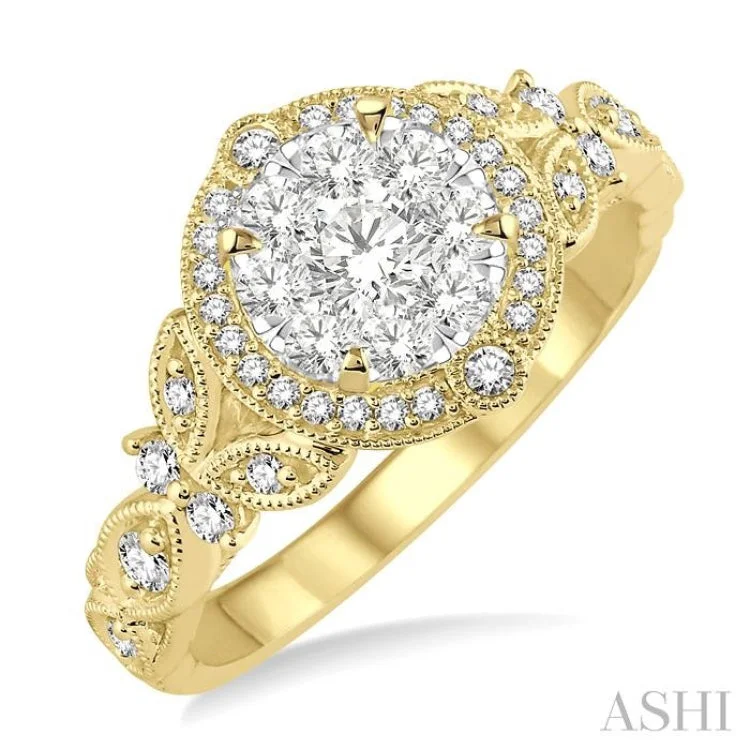 Engagement rings with matching wedding band for women -5/8 ctw Diamond Lovebright Engagement Ring in 14K Yellow and White Gold